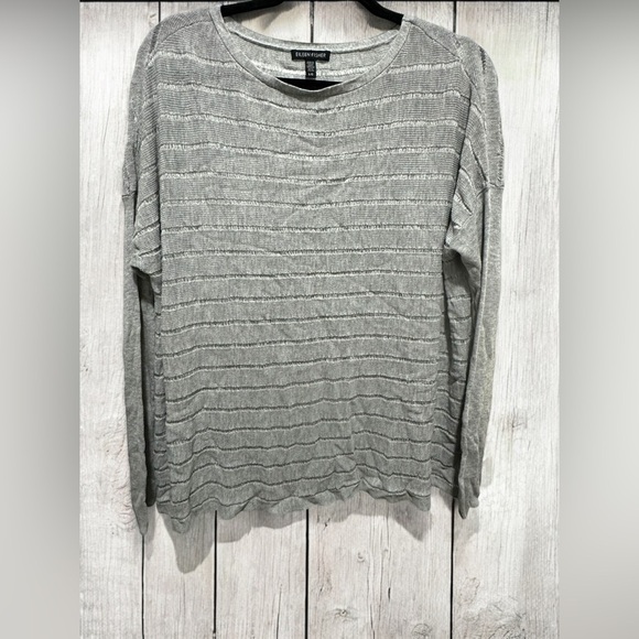 Eileen Fisher Long Sleeve Gray Sheer Top EUC SIZE LARGE - Picture 1 of 4